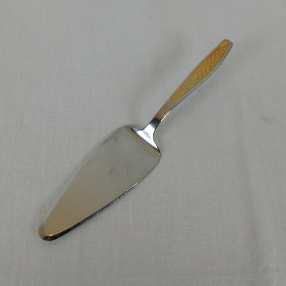 Dessert Cake Pie Server INOX 18/8 Stainless Steel Gold Colored Crosshatch Handle